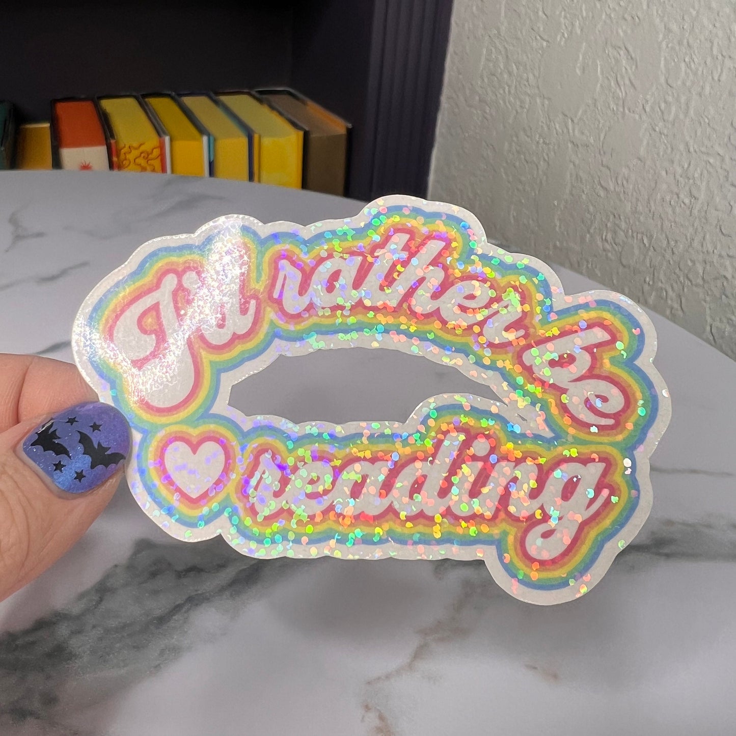 I'd Rather Be Reading Retro Neon Holographic Sticker, Book Merch, Booktok, kindle waterbottle laptop stickers Gift for Reader decal