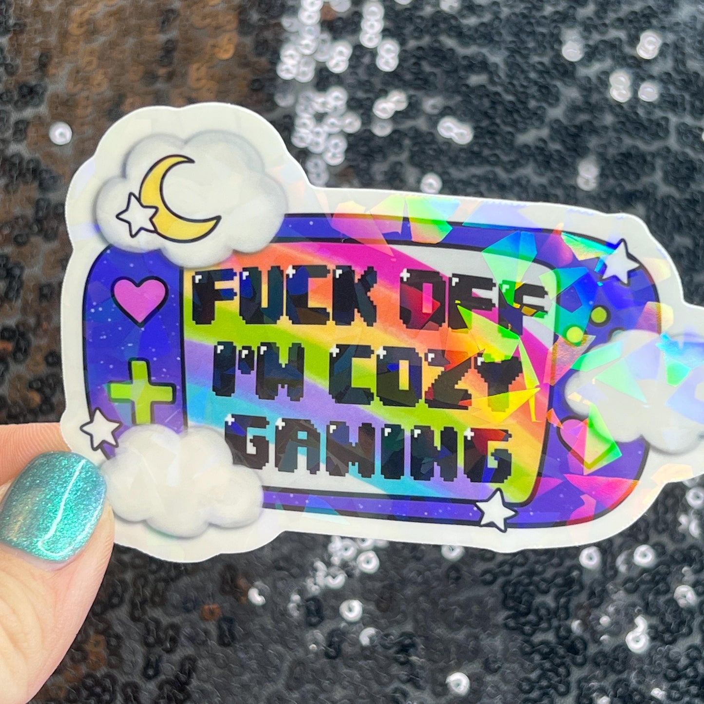 F Off I’m Cozy Gaming Holographic Sticker Gamer Girl Gift PC Switch Cozy Games Valley Girl Games Gift for Girls Gift for Gamers
