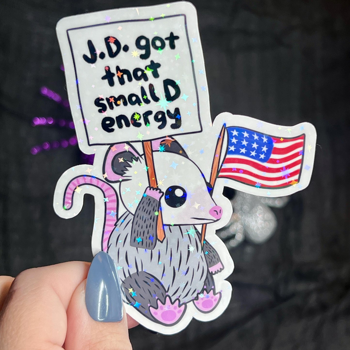 JD Got That Small D Energy Political Satire Sticker Holographic Kamala Walz Decal Pro Choice Feminist Liberal Democrat Decal Anti Trump JD