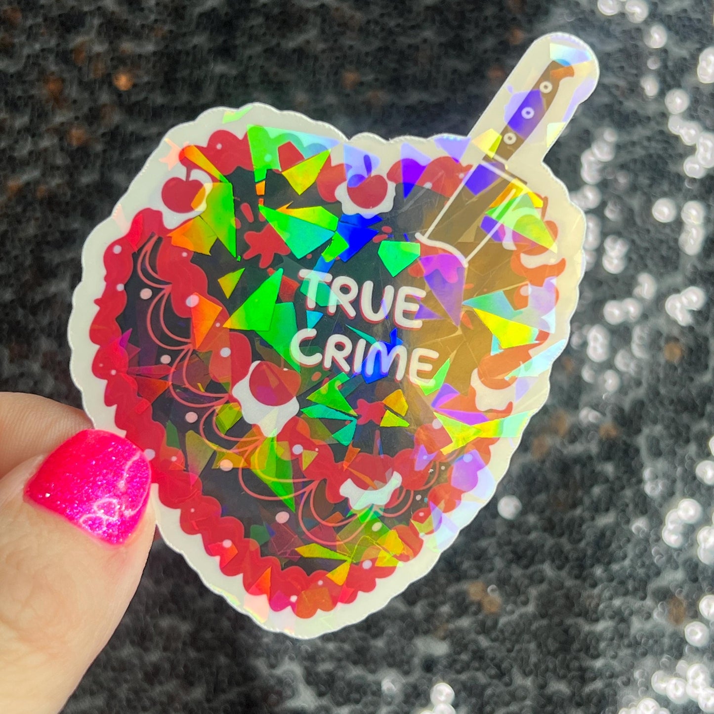 True Crime Cake Bookish Holographic Sticker Decal, Spicy Dark Romance, Horror Bookish kindle laptop Reader Bookish Present Gift