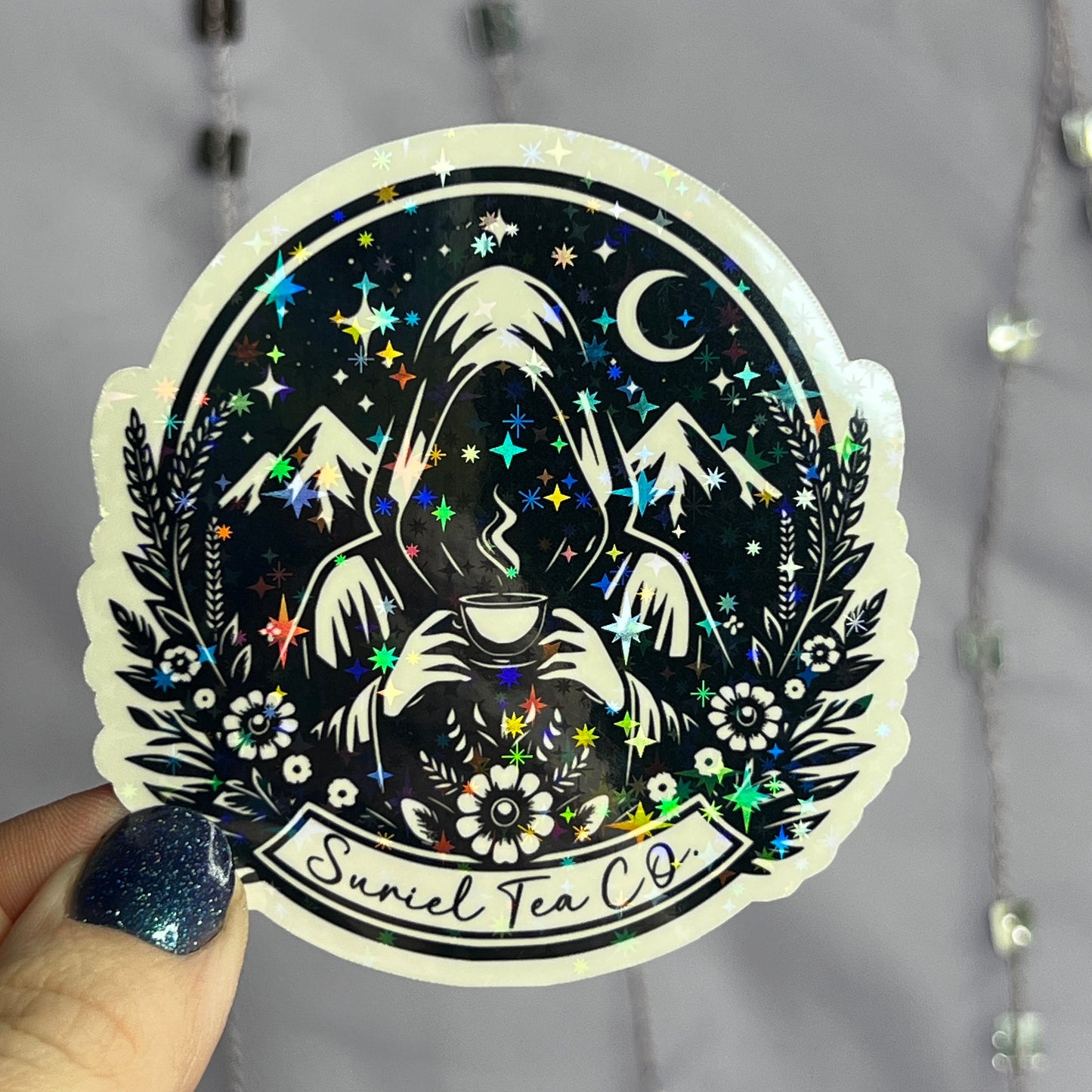 Suriel Tea Co B&W ACOTAR Holographic Sticker SJM Lover Sparkly decal ACOTAR laptop kindle laptop sticker A Court of Thorns and Roses Decal