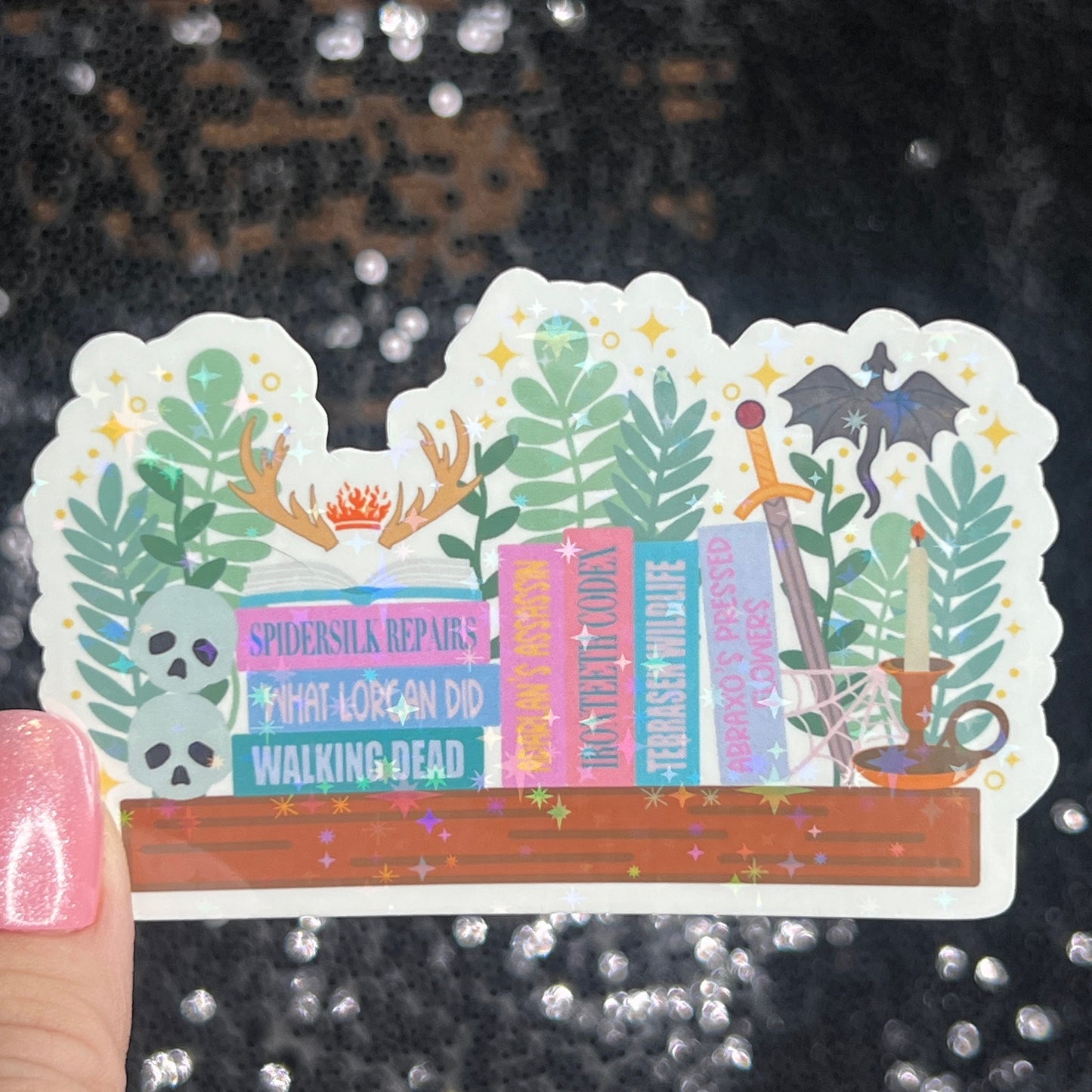 Throne of Glass Bookshelf Holographic Sticker Aelin The Thirteen Tog bottle decal Manon TOG laptop Kindle sticker Fireheart Dragon Wyvern