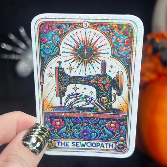 Sewciopath holographic sticker thimble quilting sticker quilter Halloween decal sewing machine sticker sparkly cross stitch sticker