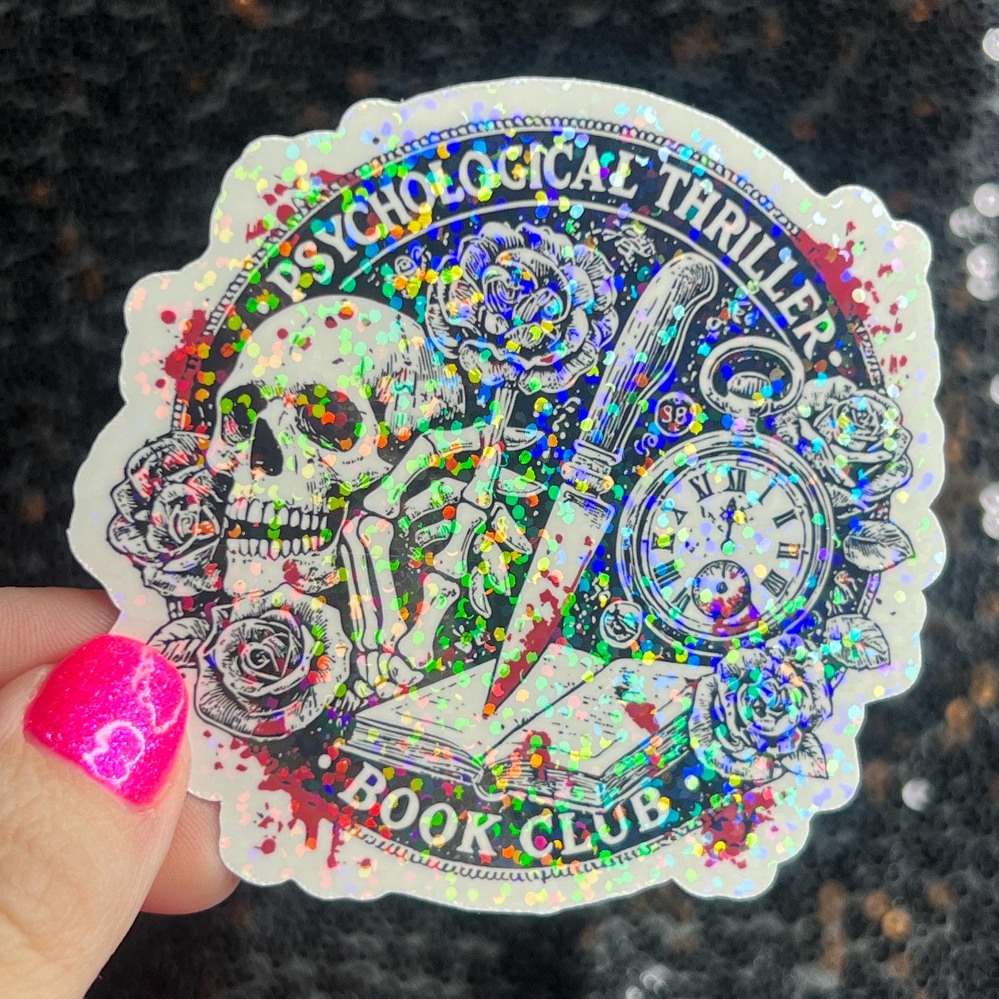 Psychological Thriller Book Club Sparkly Holographic Sticker Decal Dark Romance, Horror Bookish kindle laptop Reader Bookish Present Gift