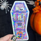 Purple Coffin Halloween Bookshelf Holographic Sticker Halloween Kindle Decal Spooky Fall Reader Gift Bookish Decal