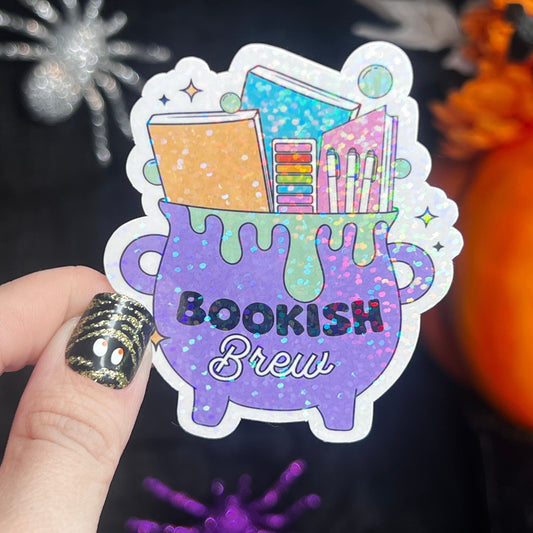 Purple Bookish Cauldron Halloween Bookshelf Holographic Sticker Halloween Kindle Decal Spooky Fall Reader Gift Bookish Decal