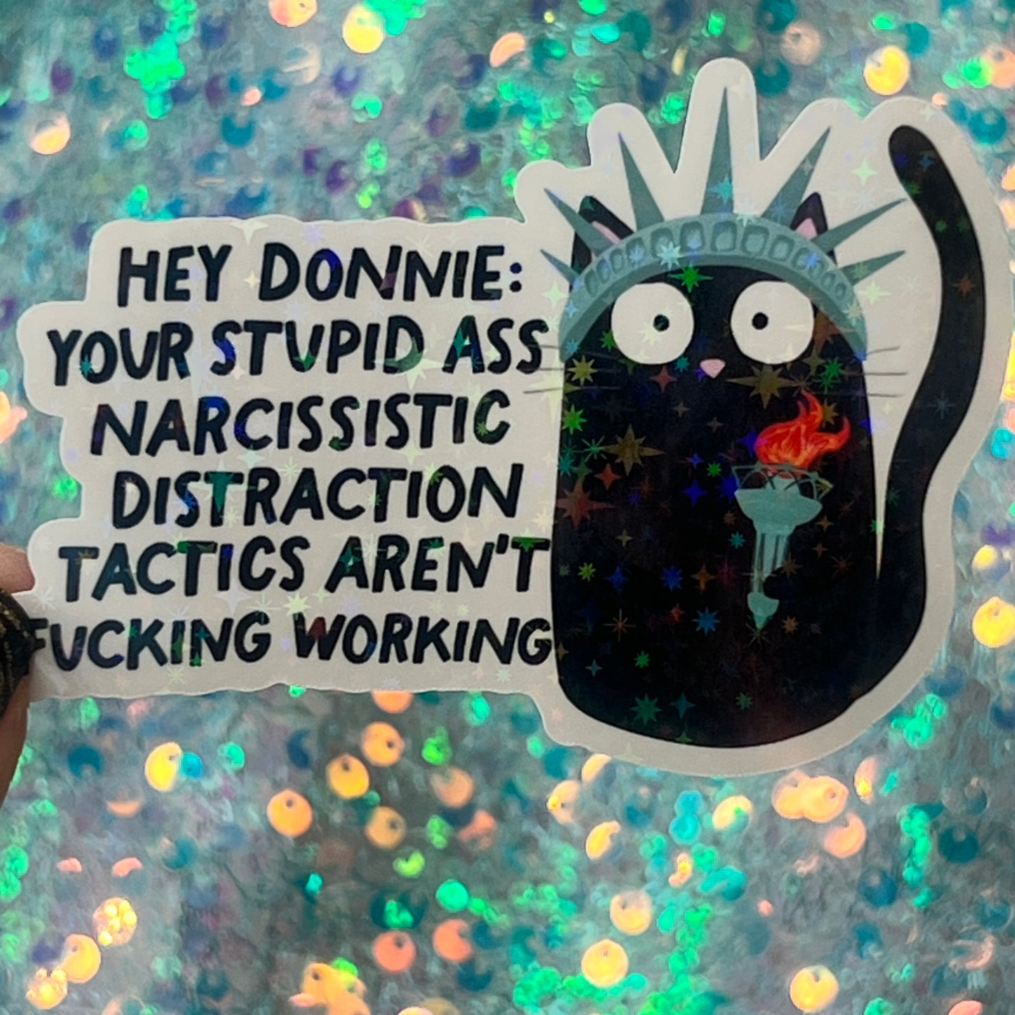 Hey Donnie! FDT Sparkly Holographic Sticker Release the files! Anti Trump JD Vance Pro Choice Sticker F Trump Be the Bear 8647
