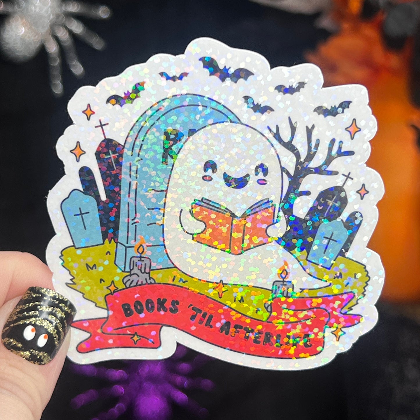 Books Til Afterlife Ghost Halloween Holographic Sticker Halloween Kindle Decal Spooky Fall Reader Gift Bookish Decal