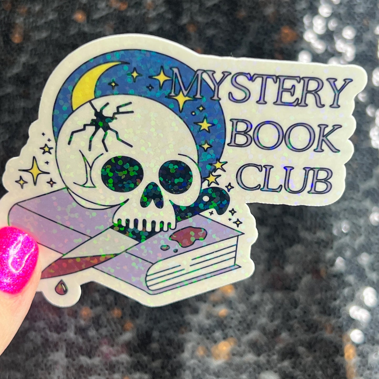 Mystery Book Club Holographic Sticker Decal, Cozy Mystery Reads Bookish kindle waterbottle laptop Reader Bookish Present Gift