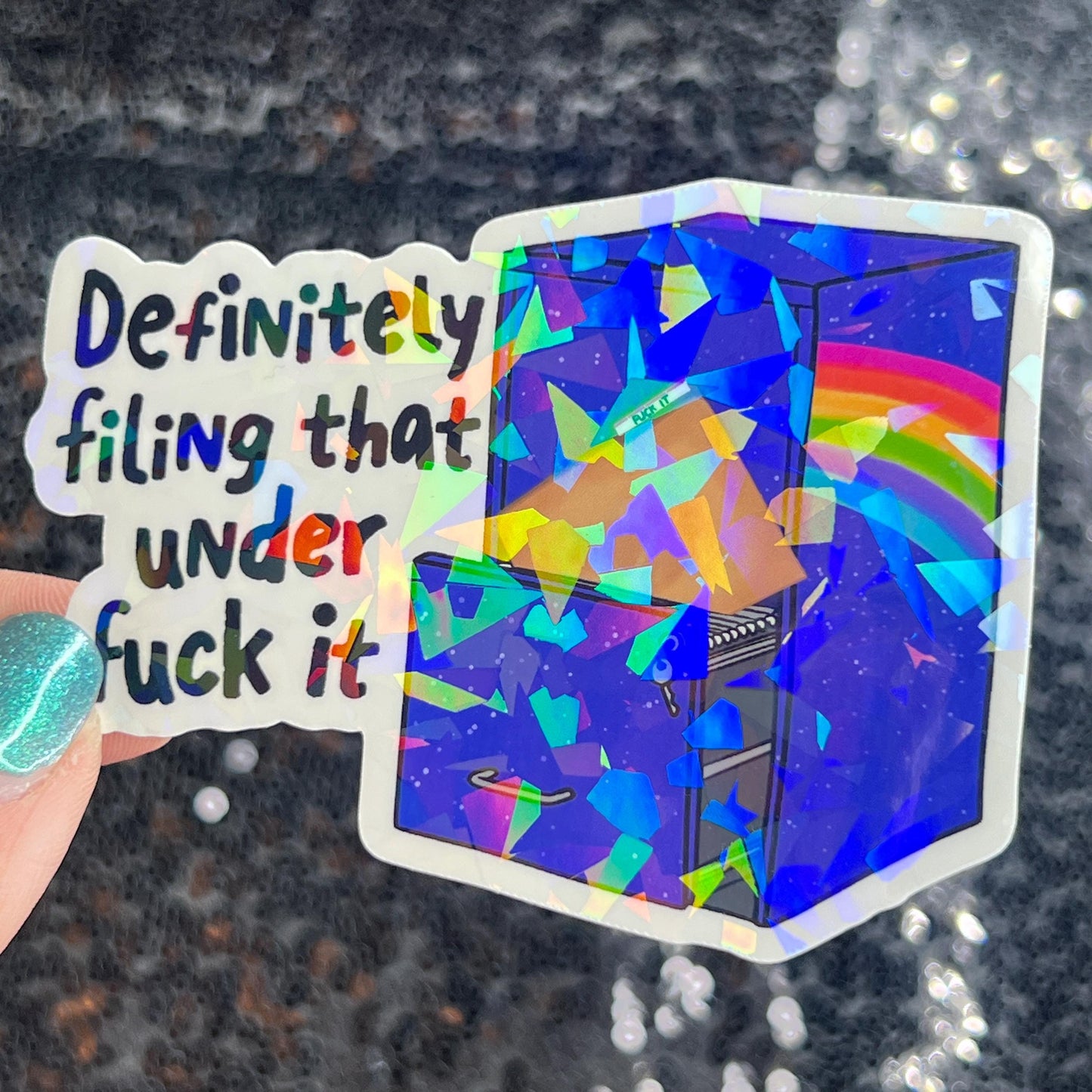 Definitely filing that under f it Sparkly Holographic Sticker Mental Health Sparkly Spread Positivity Good Vibes Decal Inspirational Boss