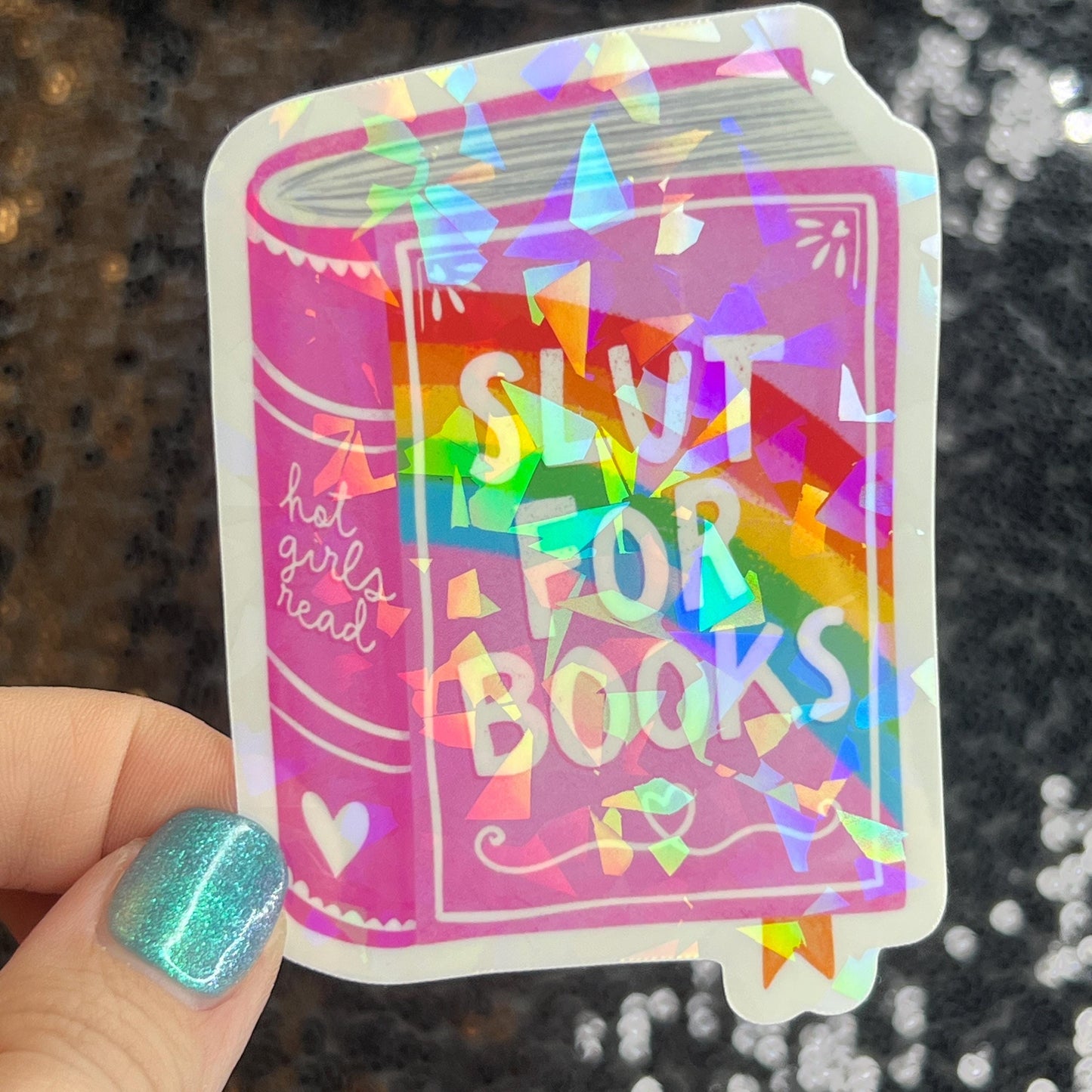 Slut for Book pink Sparkly Sticker Holographic Book Book Lover, Spicy Dark Romance, Booktok, kindle  laptop Romance Decal