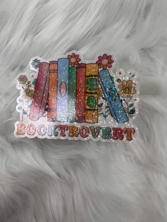 Booktrovert Retro Red Blue Orange Holographic Sticker, Booktok stickers, kindle stickers, bookish waterbottle stickers, Book Lover Sticker