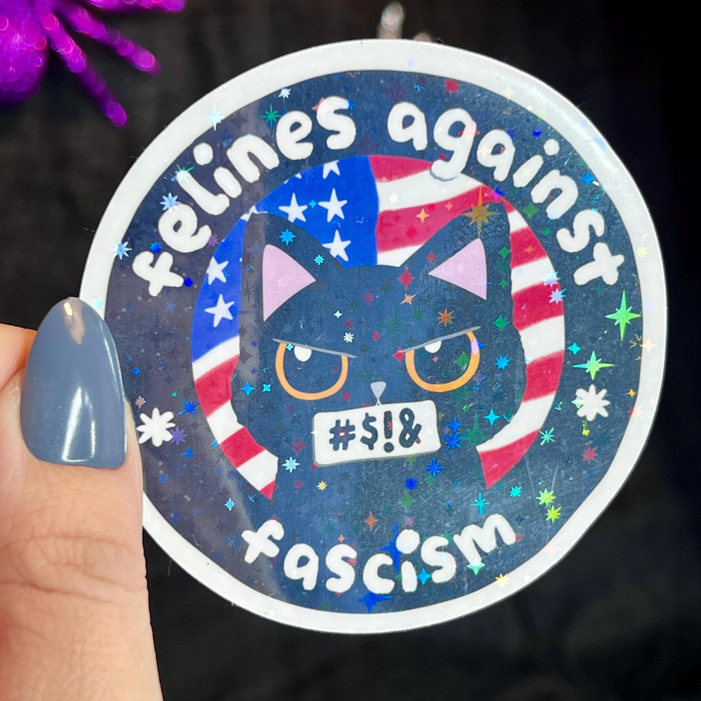 Felines Against Fascism Political Sticker Holographic Kamala Decal Pro Choice Feminist Liberal Democrat Anti Trump JD Vance