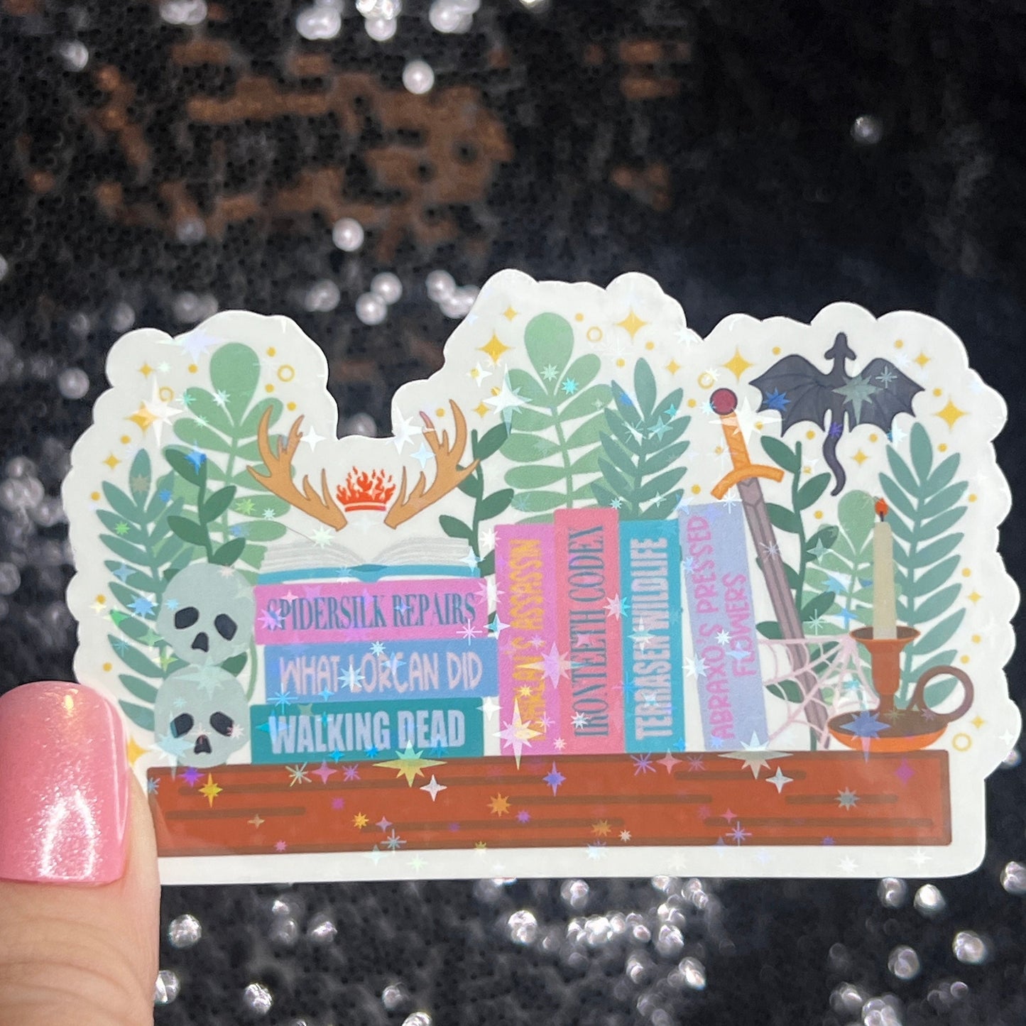 Throne of Glass Bookshelf Holographic Sticker Aelin The Thirteen Tog bottle decal Manon TOG laptop Kindle sticker Fireheart Dragon Wyvern