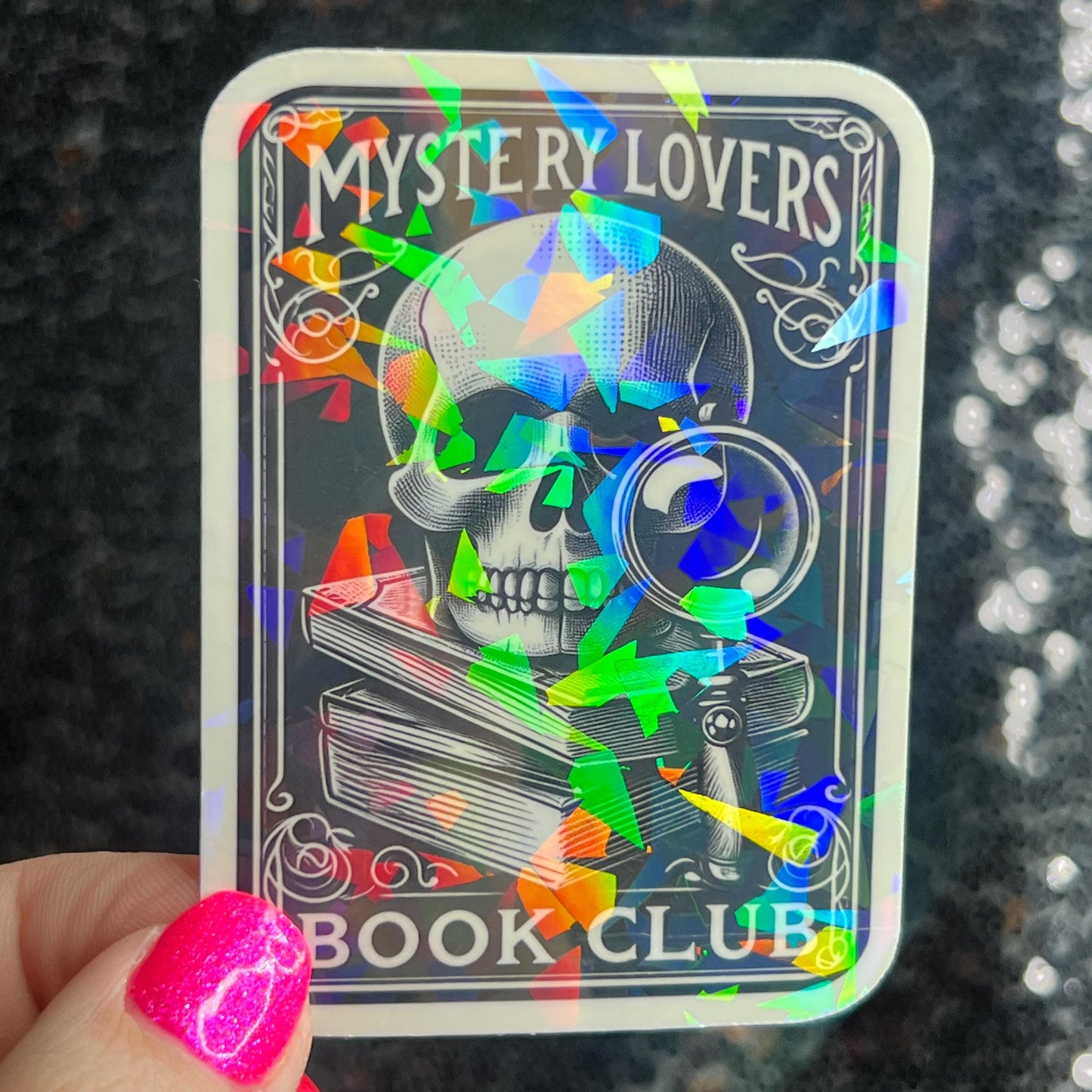 Mystery Lovers Book Club Holographic Sticker Decal, Cozy Mystery Reads Bookish kindle waterbottle laptop Reader Bookish Present Gift