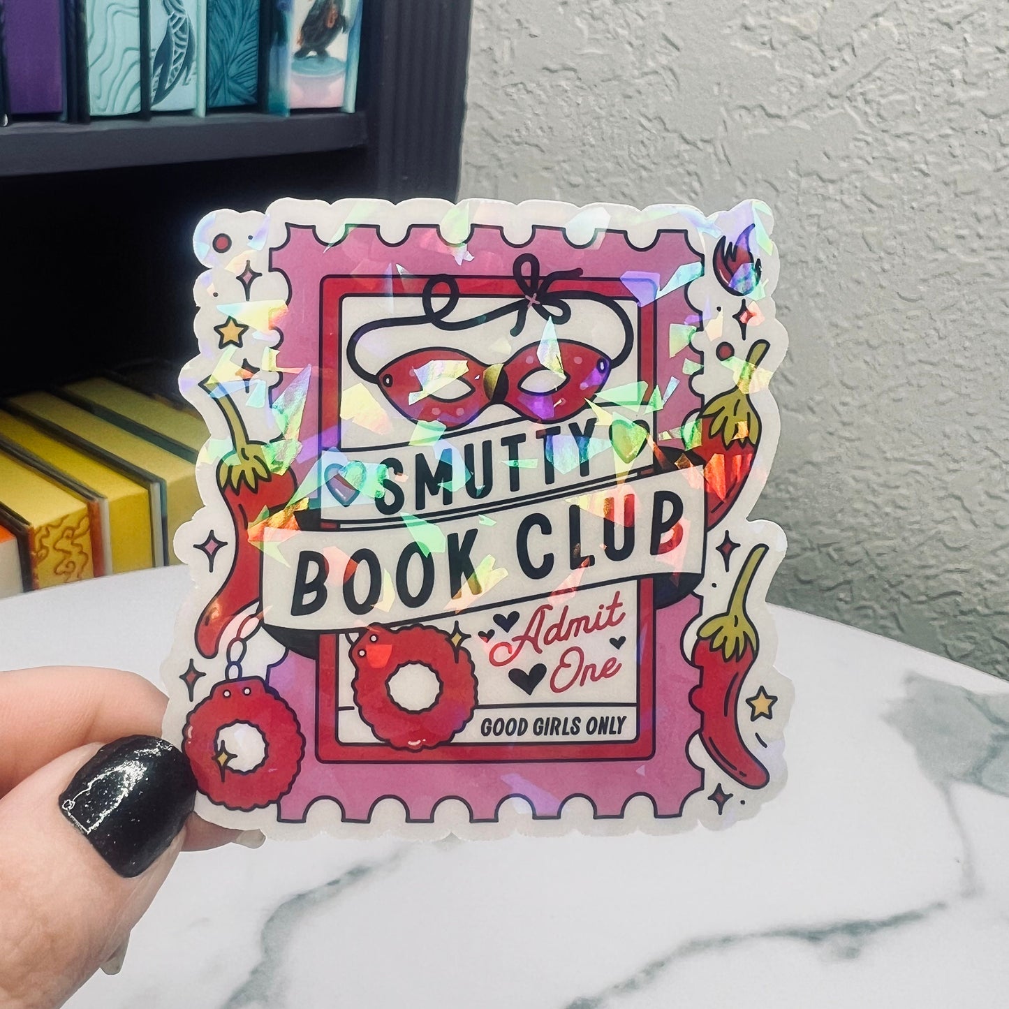 Smutty Book Club Holographic Bookish Sticker Book Lover, Spicy Dark Romance, erotica, Booktok, kindle waterbottle laptop Romance Decal