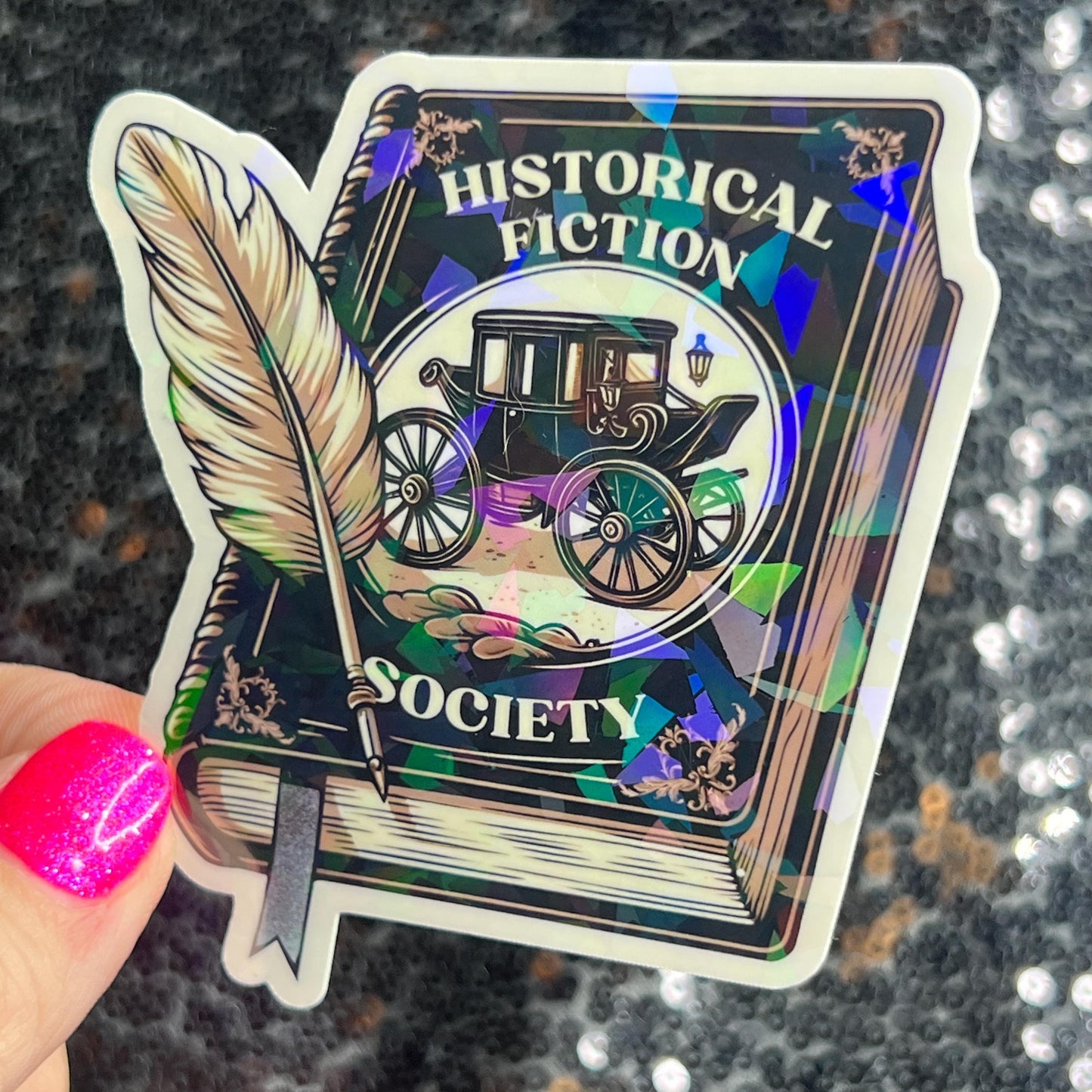 Historical Fiction Society Holographic Sticker Decal, Nonfiction History Reads Bookish kindle waterbottle laptop Reader Bookish Present Gift