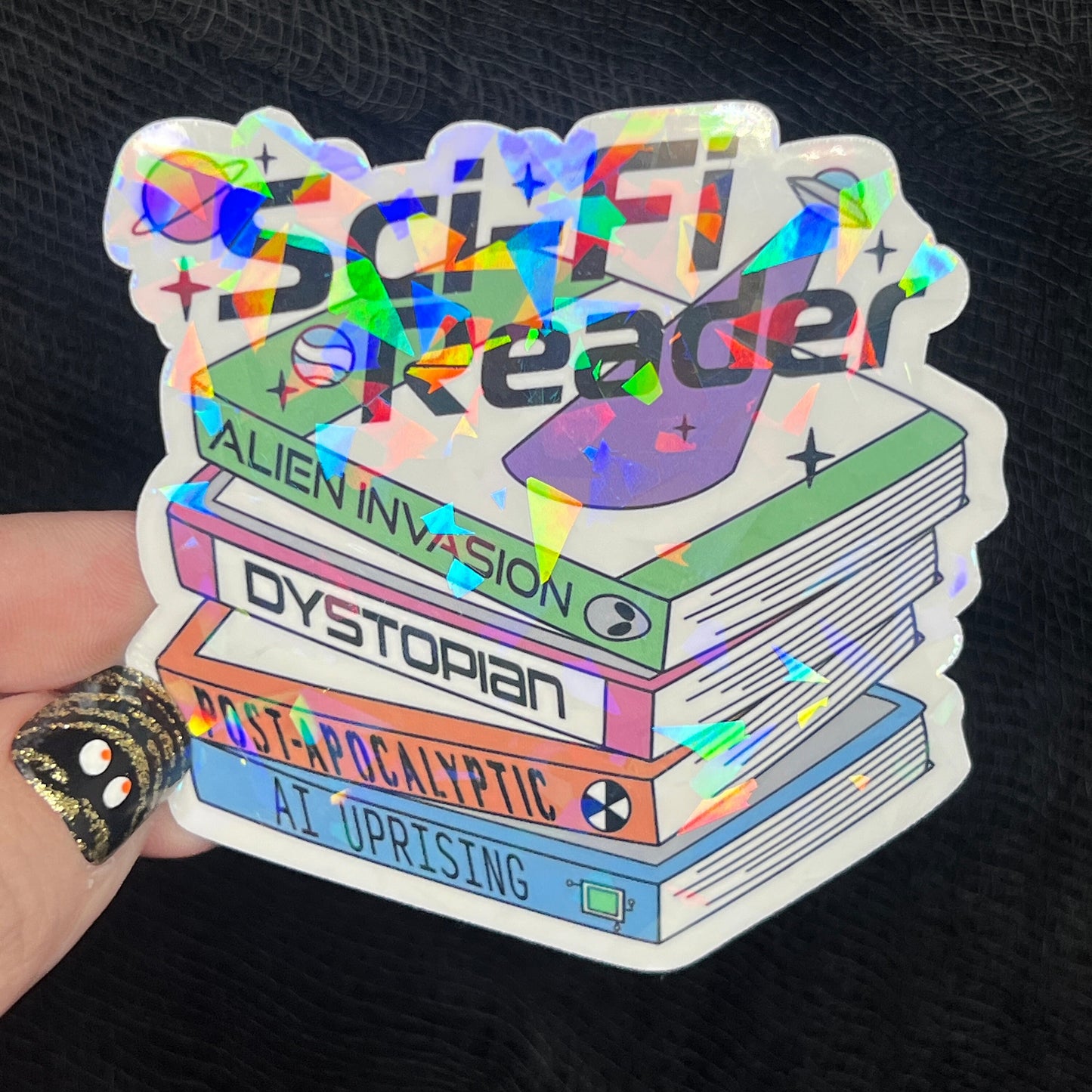 SciFi Book Club Holographic Sticker Science Fiction Decal Spicy Dystopian Alien Bookish kindle waterbottle laptop Reader Bookish Gift