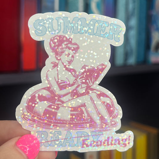 Summer Ready Reading Pink Sticker Holographic Summer Decal for Readers bookish sticker gift for readers kindle waterbottle laptop decal