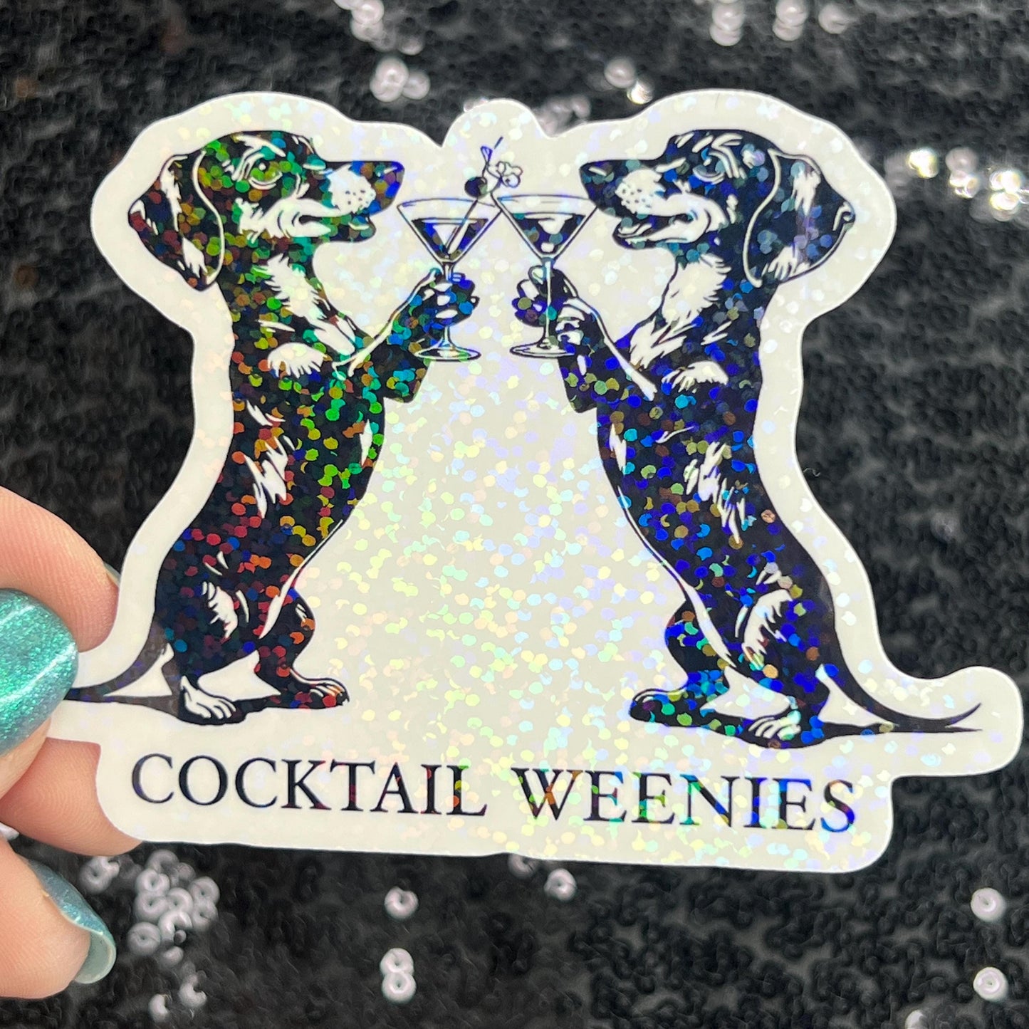 Cocktail Weiners Puppy Dog Holographic Sticker | Dog lover gift decal | Puppy love sticker | Dog mom dad sticker dachshund lover