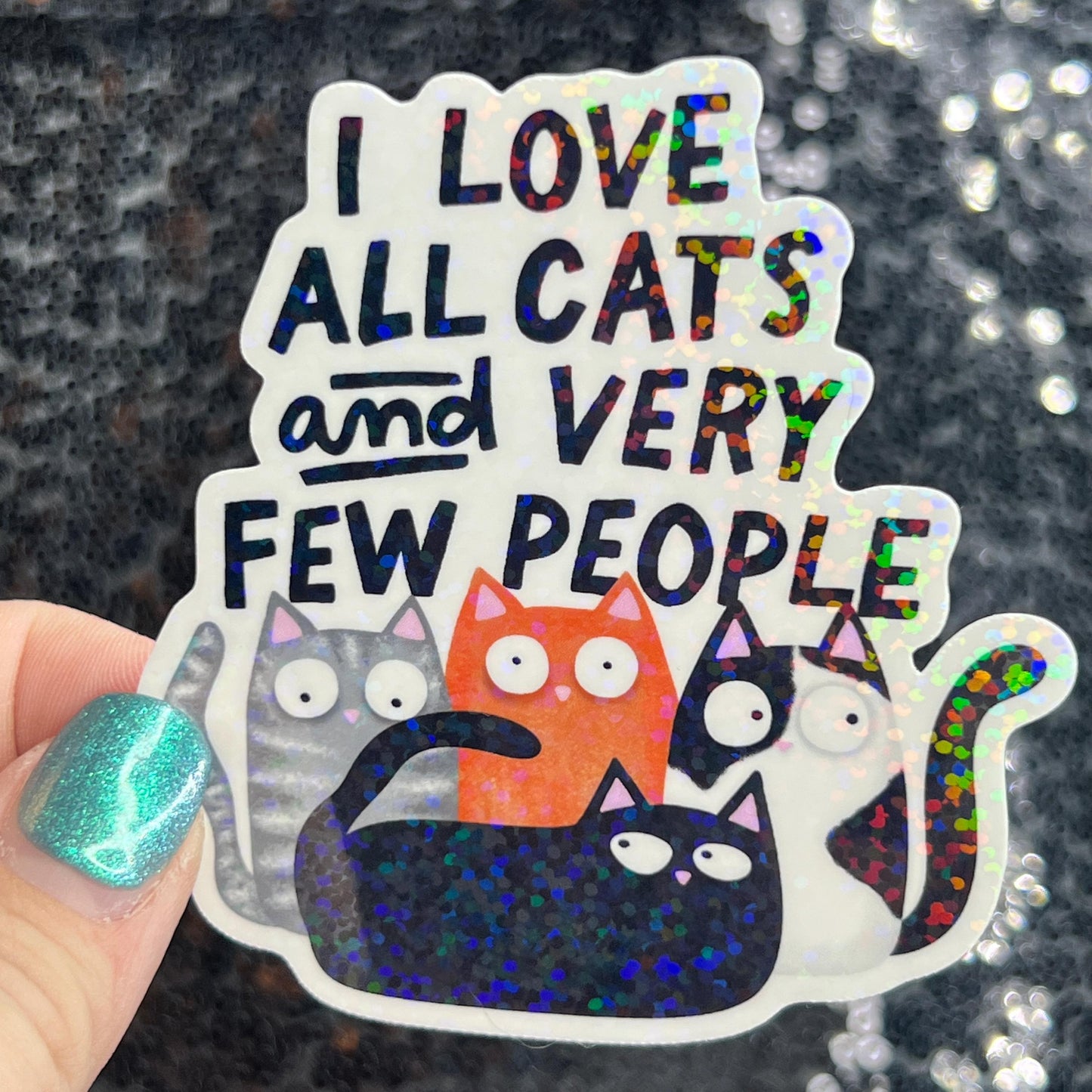 I like cats and very few people Holographic Sticker Orange Cat silly humor decal Cute Adorable Kitty Decal Introverted Home Body