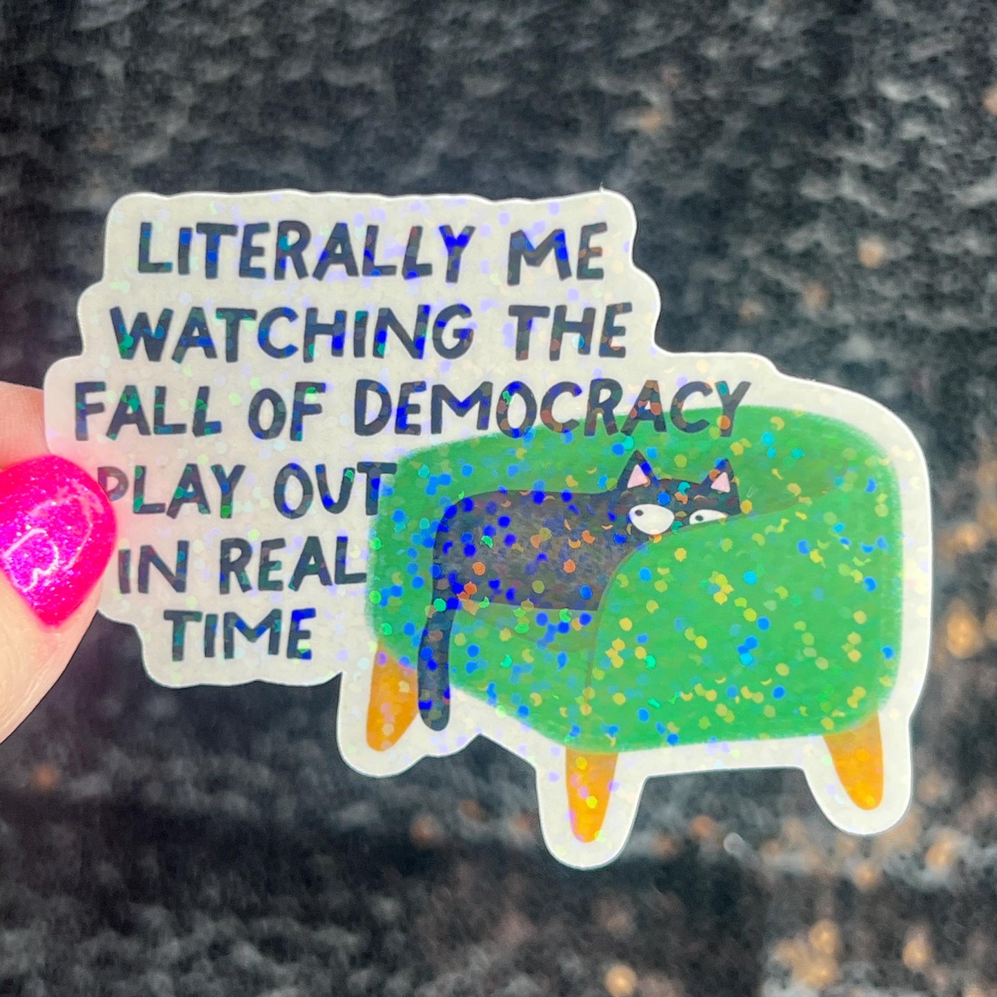 Fall of Democracy In Real Time Holographic Sticker Hands Off Protest Anti Trump JD Vance Pro Choice Feminist Sticker