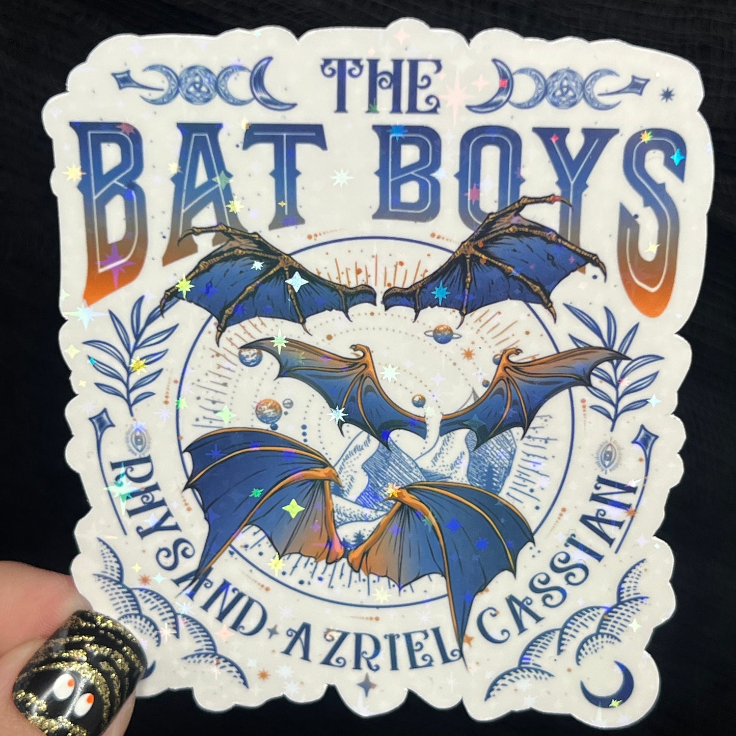 Blue Gold Bat Boys Rhysand Azirel Cassian Holographic Sticker Sparkly Sticker ACOTAR Decal Kindle Sticker Spicybook Sticker SJM Stickers