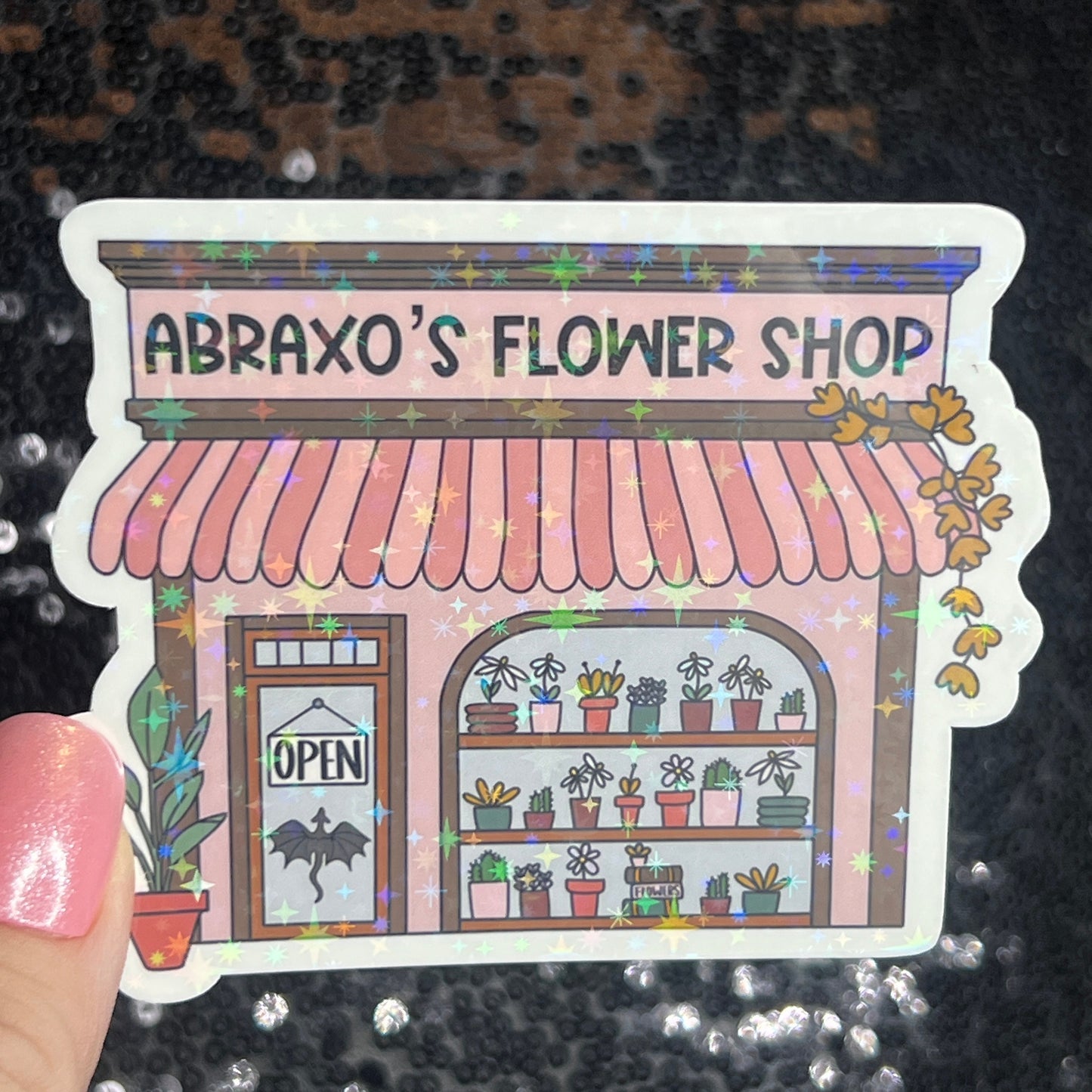 Abraxo's Flower Shop Throne of Glass Holographic Sticker The Thirteen Tog water bottle decal Manon TOG laptop Kindle sticker