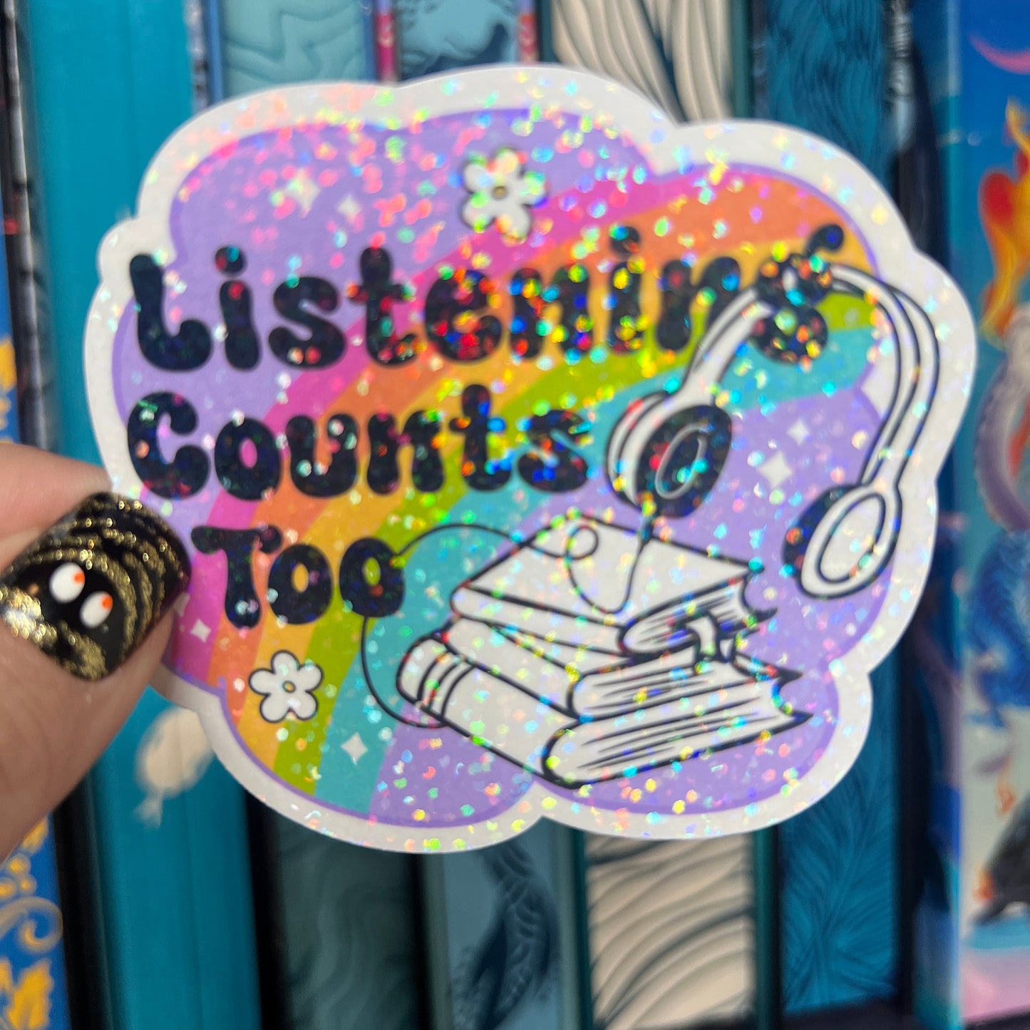 Listening Counts Too Audiobook Audible Holographic Sticker Sparkly Decal Spicy Dark Romance kindle laptop Reader Bookish Present Reader Gift