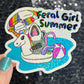 Feral Girl Summer Holographic Sparkly Sticker Beach Life Decal Boating Sticker Summer Vacation Ocean Life Sticker Possum Swimming
