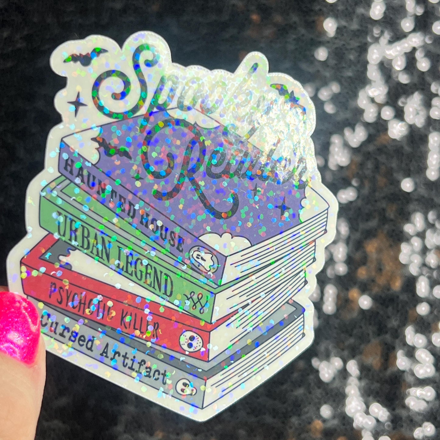 Spooky Reader Thriller Horror Book Lover Holographic Sticker Halloween Kindle Decal Spooky Reader Gift Bookish Decal