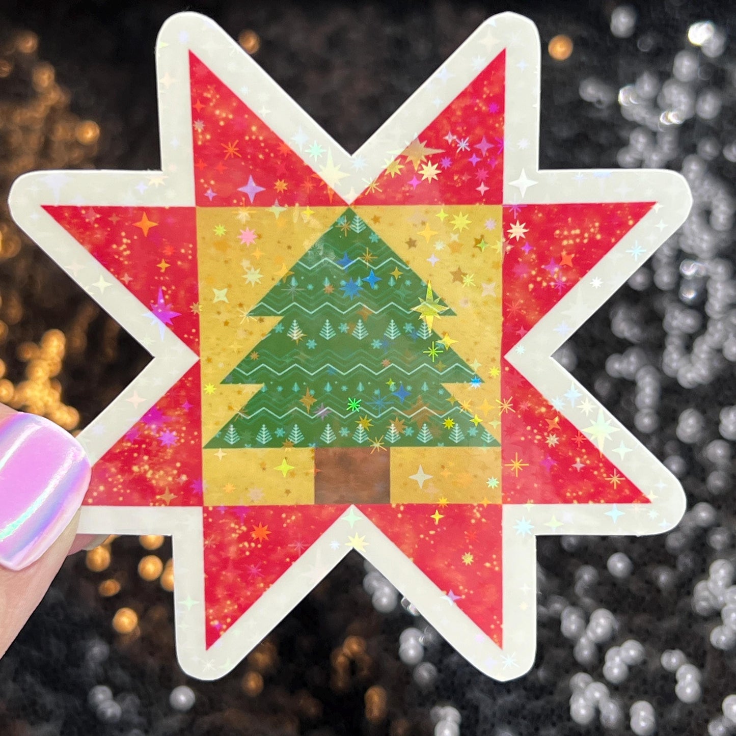 Christmas Star Block Sewing Sparkly Holographic Quilting Sticker sewing Waterbottle sticker Craft Sticker Fabric Decal Cross Stitch Sticker