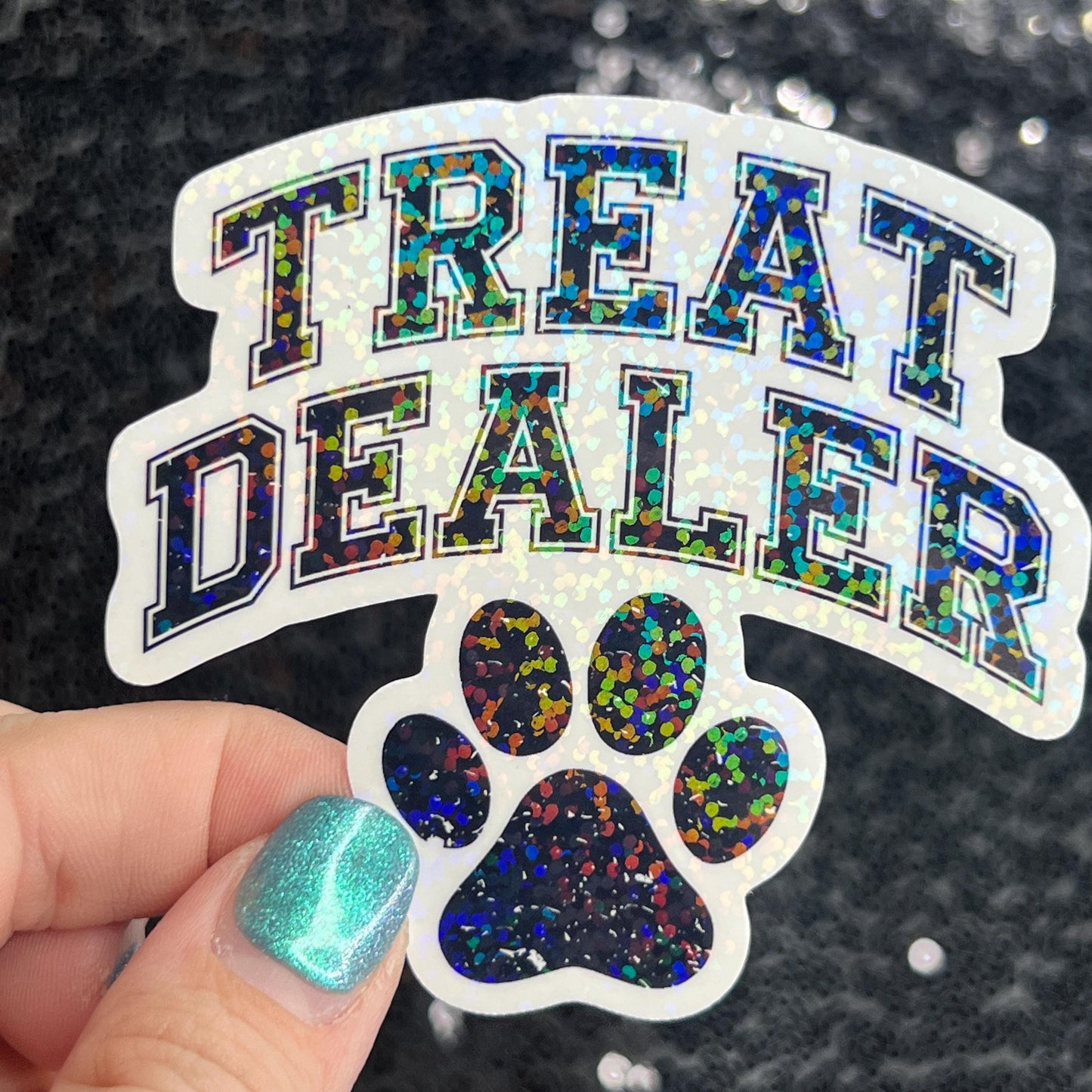Treat Dealer Paw Prints Holographic Sticker | Dog lover gift decal | Puppy love sticker | Dog mom dad sticker Dog Rewards
