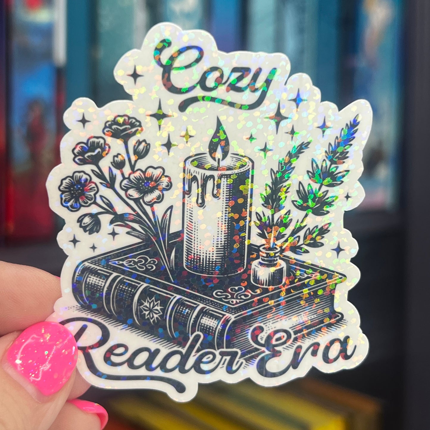 Cozy Readers Era Sparkly Sticker Holographic Book Book Lover, Cozy Mysteries Dark Romance, Booktok, kindle waterbottle laptop Romance Decal