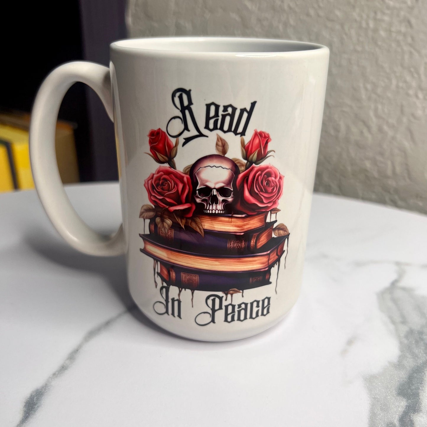 Read in Peace dark academia 15 oz coffee mug, Spicy Dark Romance Coffee glass, Booktok cup,   Halloween Book mug