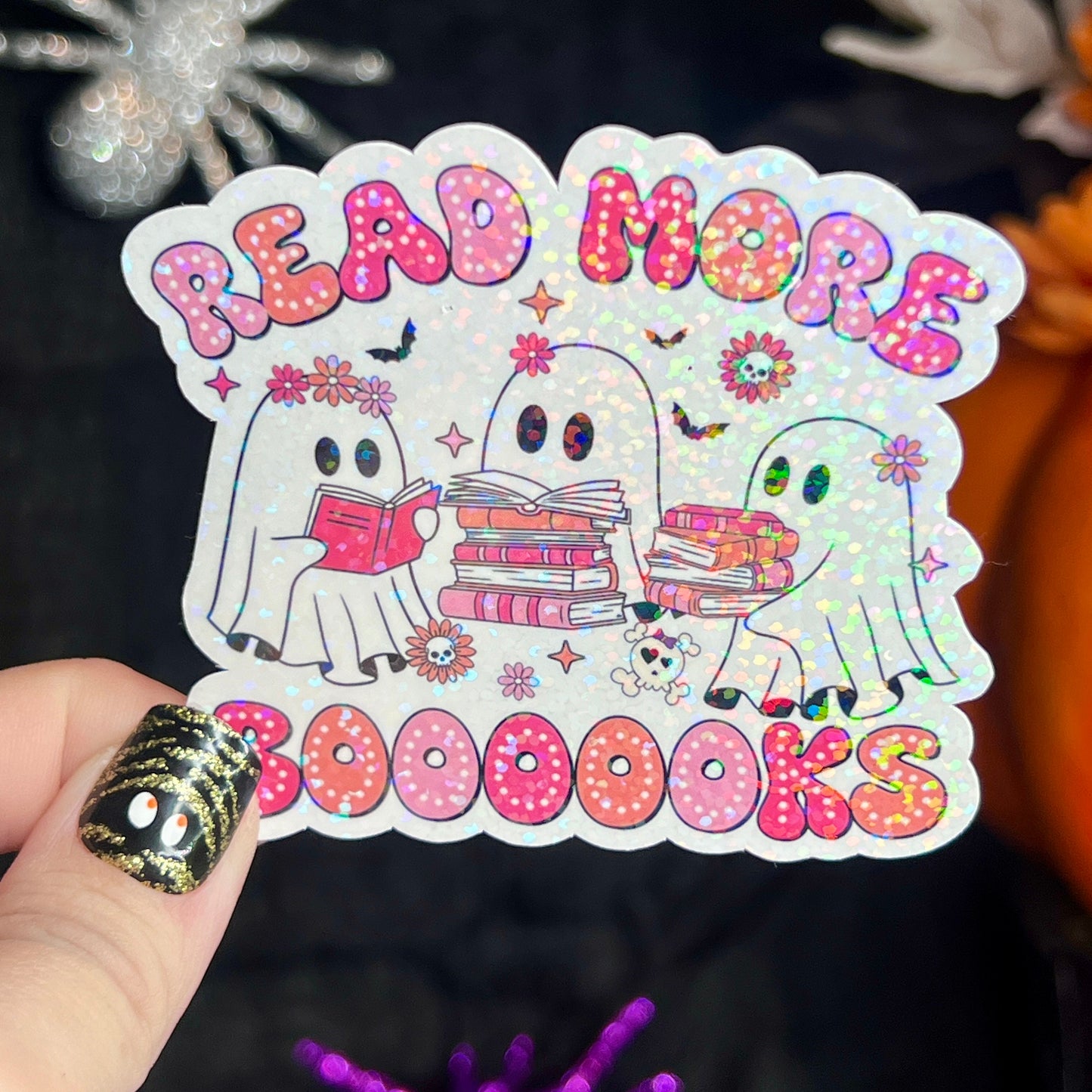 Read More Booooks Pastel Ghost Holographic Sticker Halloween Kindle Decal Spooky Fall Reader Gift Bookish Decal