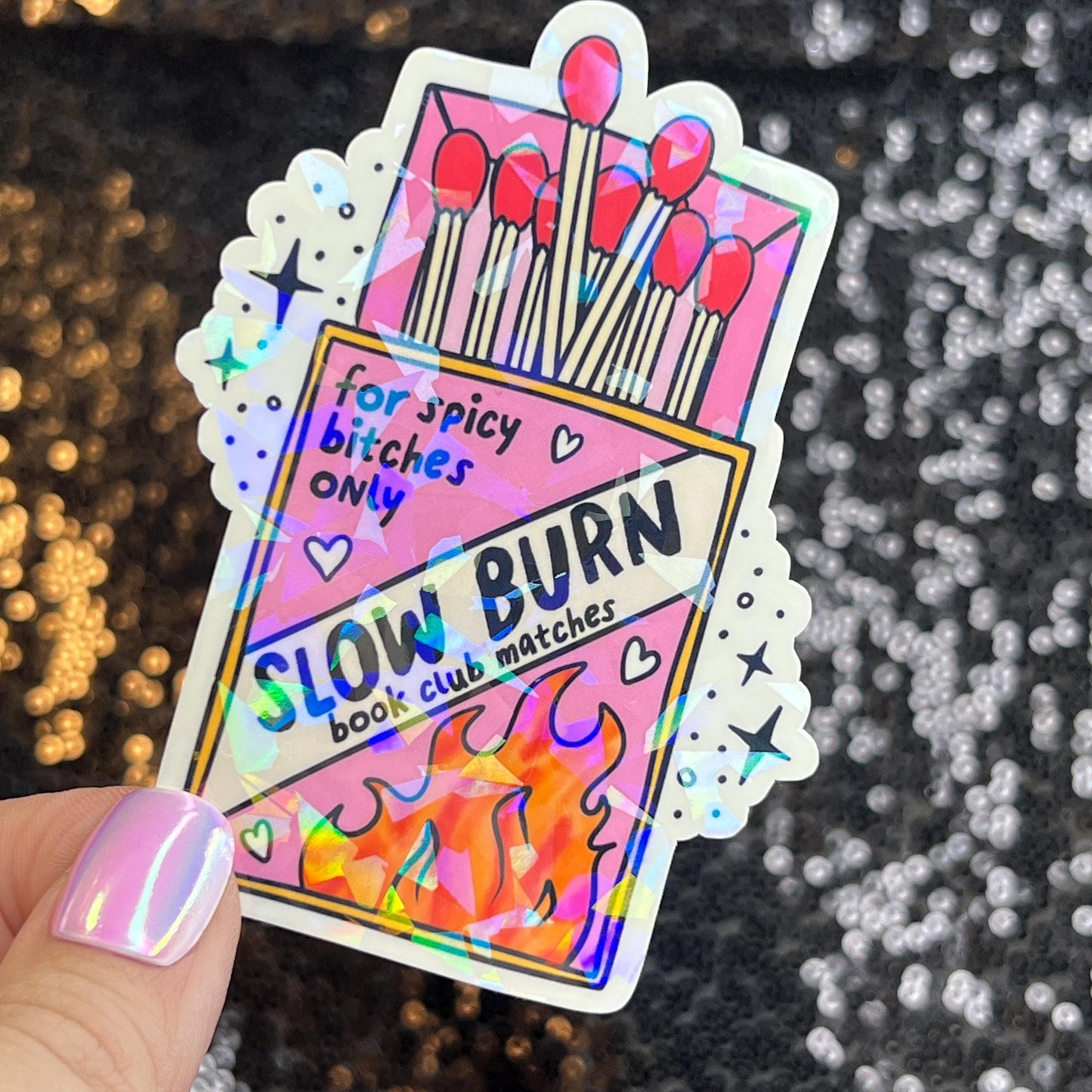 Slow Burn Sparkly Sticker Holographic Book Book Lover, Spicy Dark Romance, Booktok, kindle waterbottle laptop Romance Decal