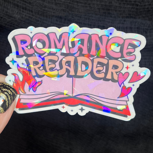 Romance Reader Sparkly Sticker Holographic Book Lover, Spicy Dark Romance, Booktok, kindle waterbottle laptop Romance Decal