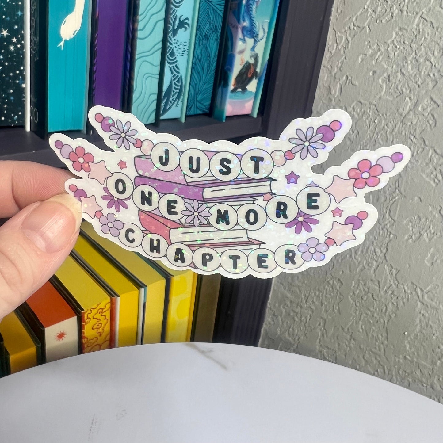 One More Chapter Friendship Bracelet Holographic Sticker, book lover gift, Booktok, kindle waterbottle laptop stickers,  book sticker decal