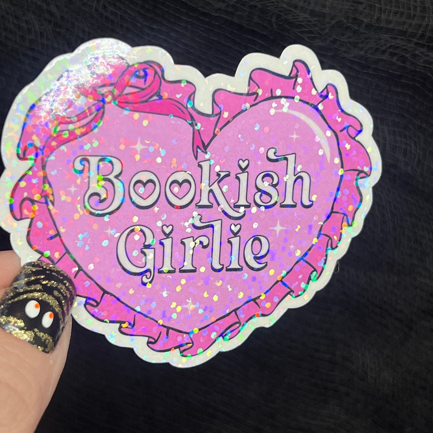 Bookish Girlie Pink Sticker Holographic Book Lover Sparkly Decal, Spicy Dark Romance, kindle waterbottle laptop