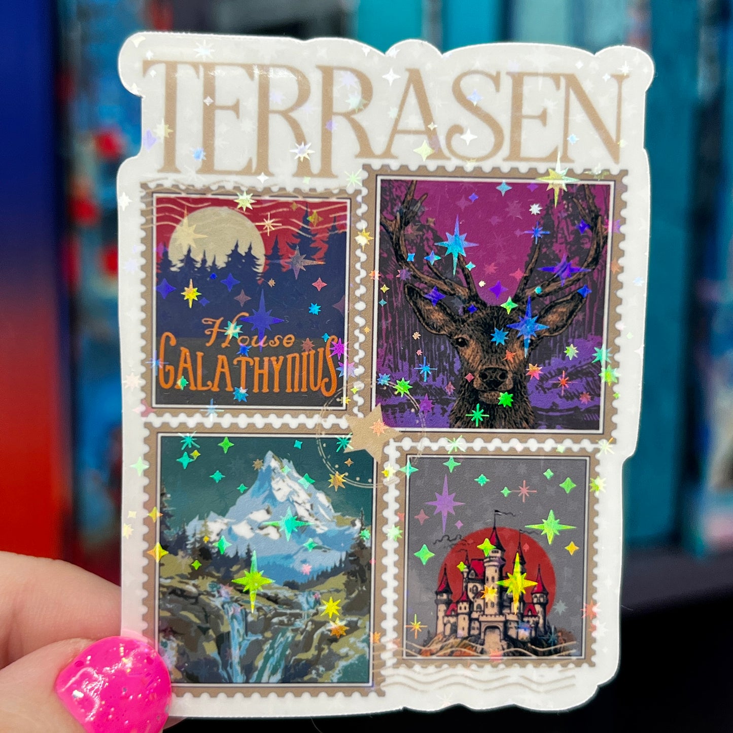 Terrasen Stamps Throne of Glass Holographic Sticker Aelin Tog water bottle decal TOG laptop sticker SJM Decal Kindle Sticker