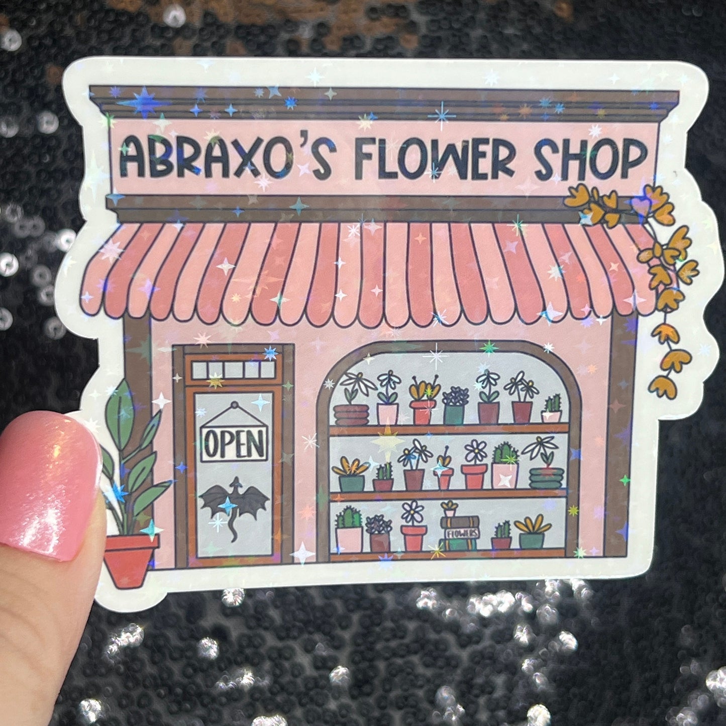 Abraxo's Flower Shop Throne of Glass Holographic Sticker The Thirteen Tog water bottle decal Manon TOG laptop Kindle sticker