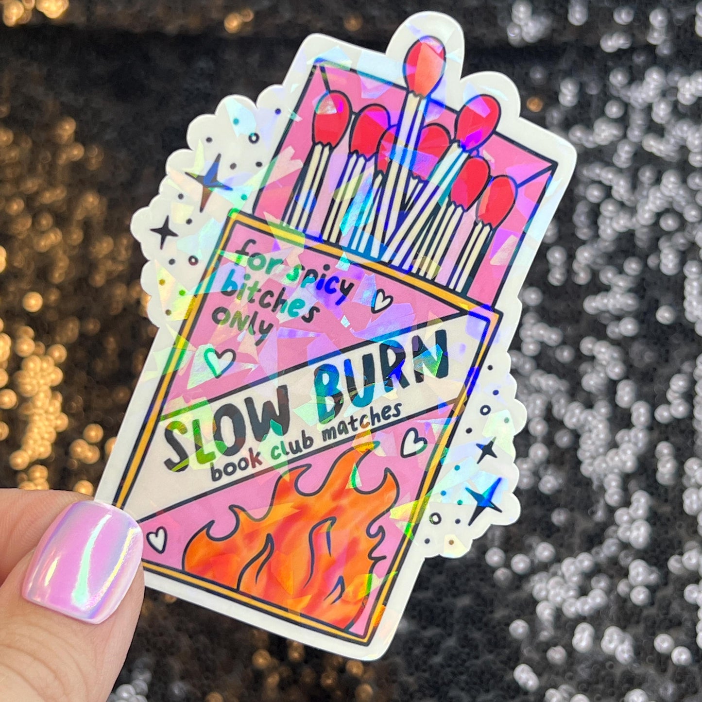 Slow Burn Sparkly Sticker Holographic Book Book Lover, Spicy Dark Romance, Booktok, kindle waterbottle laptop Romance Decal