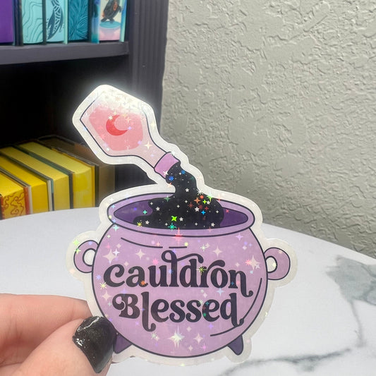 ACOTAR 'Cauldron Blessed' Sticker - Enchanted Purple Cauldron & Magical Potion, Holographic Decal for Fans of Fantasy Bookish Sticker Reader