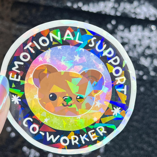 Emotional Support Co-worker Sparkly Holographic Sticker Mental Health Sparkly Spread Positivity Good Vibes Decal Inspirational Boss Gift