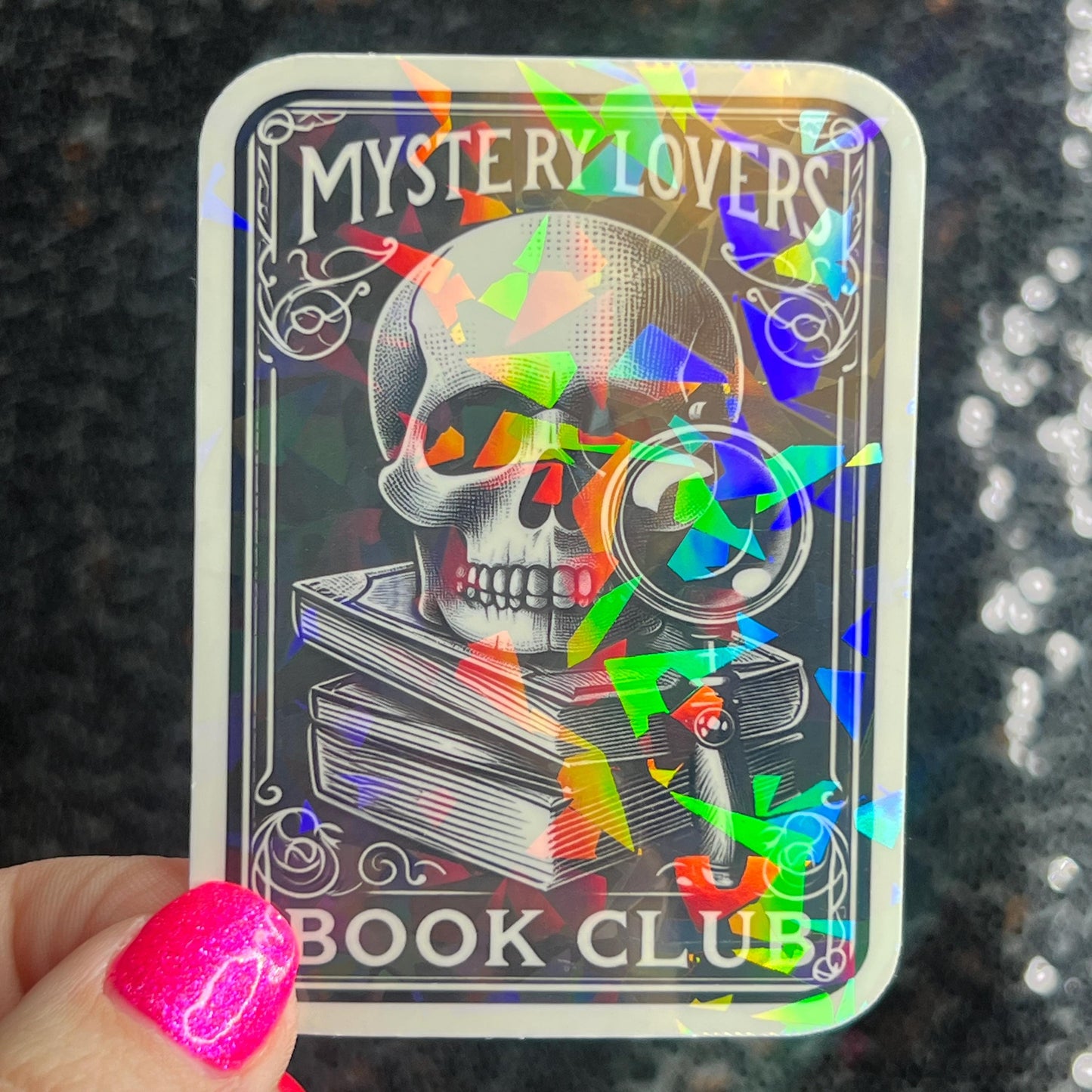 Mystery Lovers Book Club Holographic Sticker Decal, Cozy Mystery Reads Bookish kindle waterbottle laptop Reader Bookish Present Gift