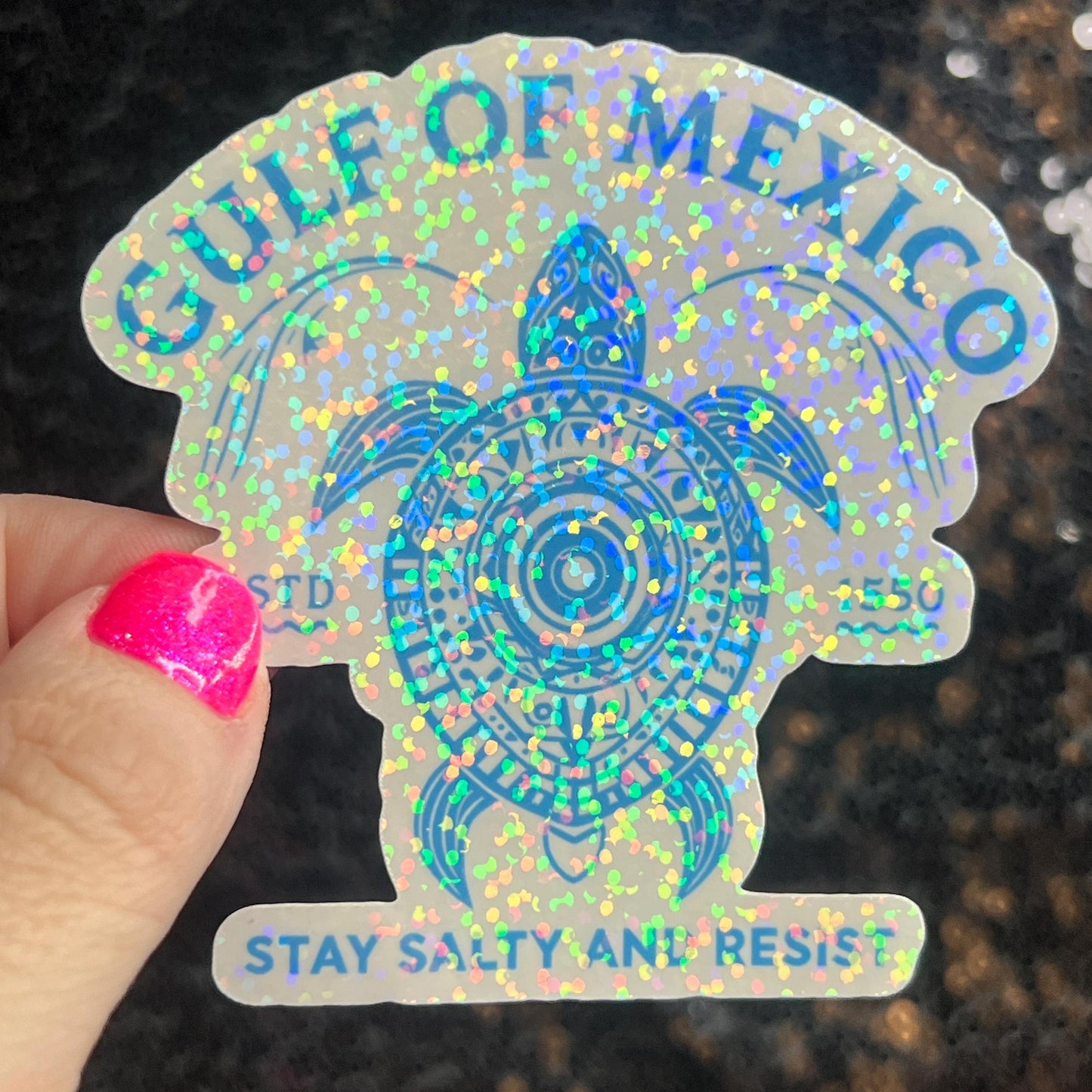 Gulf of Mexico Stay Salty and Resist Holographic Sticker Hands Off Protest Anti Trump JD Vance Pro Choice Feminist Sticker Funny Political