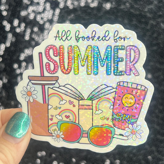 All Booked for Summer Holographic Sparkly Sticker Book Lover, Booktok, kindle waterbottle laptop Romance Decal Beach Reads Vacation Decal