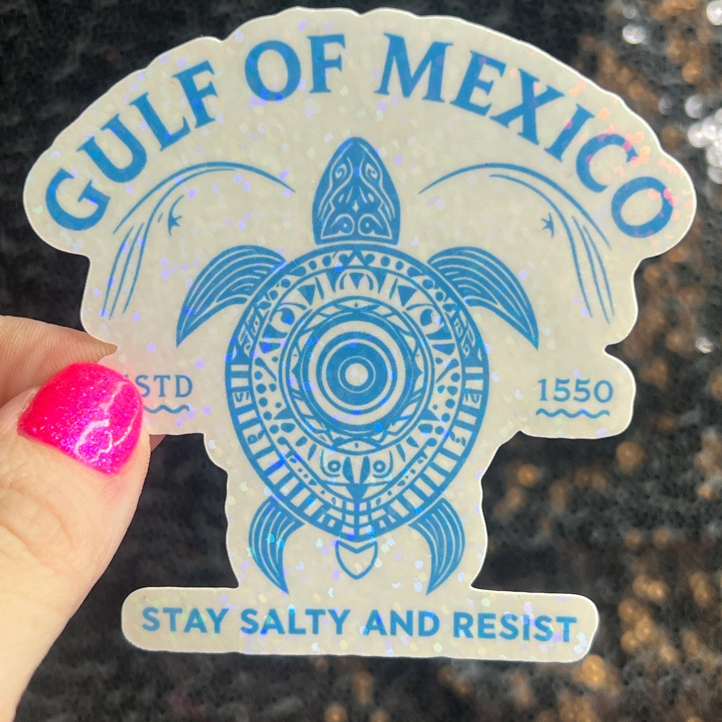 Gulf of Mexico Stay Salty and Resist Holographic Sticker Hands Off Protest Anti Trump JD Vance Pro Choice Feminist Sticker Funny Political