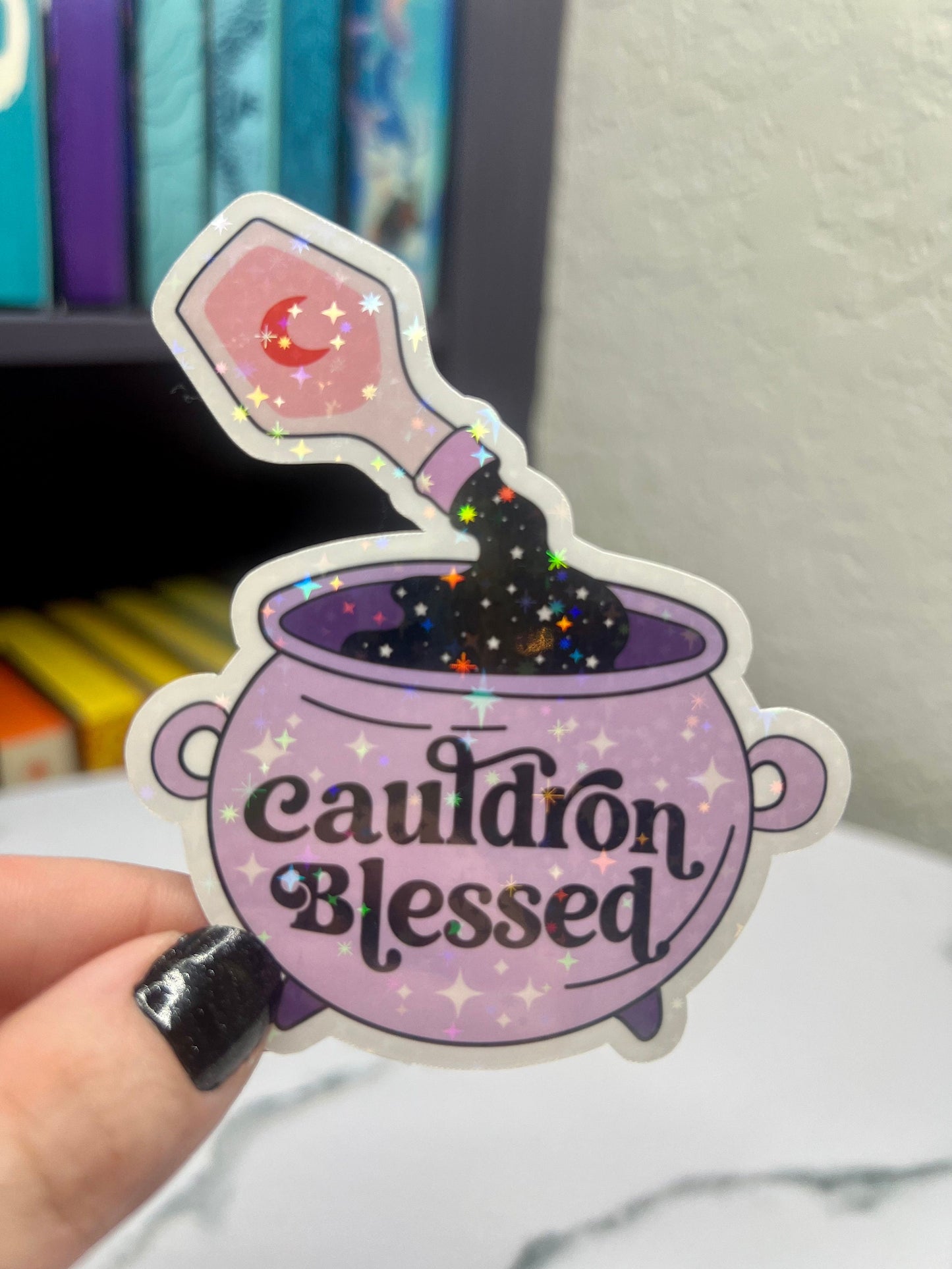 ACOTAR 'Cauldron Blessed' Sticker - Enchanted Purple Cauldron & Magical Potion, Holographic Decal for Fans of Fantasy Bookish Sticker Reader
